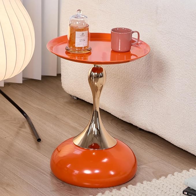 Stylish Hourglass Side Table - Contemporary Design for Living Rooms, Cafes, Dining Areas, Bedrooms, and Outdoor Spaces - Perfect Accent Piece for Any Decor (2, Hermes Orange)