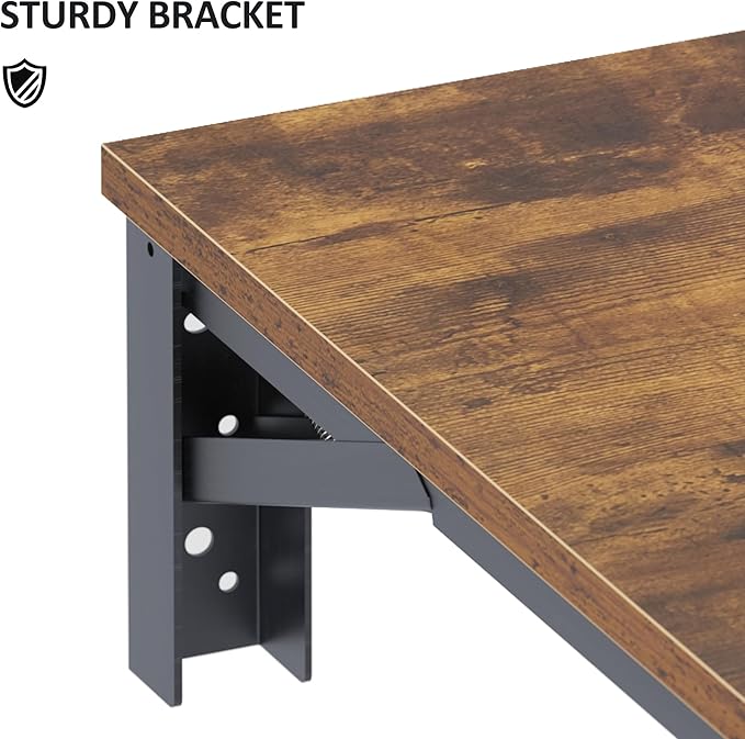 Need Wall Mounted Desk - Heavy Duty Folding Work Table Length 36" Width 20"/Small Space Hanging Desk Perfect Addition to Home/Office/Kitchen & Dining Room Rustic Brown AC15-9050FG-ND