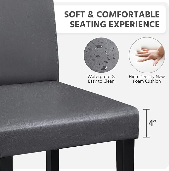 Yaheetech Dining Chairs Set of 6 Faux Leather Modern Dining Room Chairs with Rubberwood Legs and Padded Seat for Kitchen/Living Room/Restaurant, Dark Gray