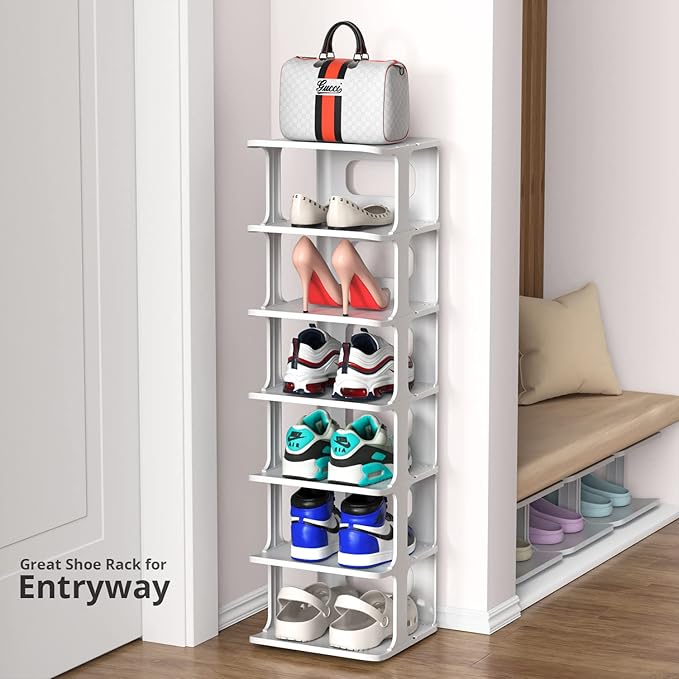 ZOINLIY Stackable Shoe Organizer for Closet, Small Shoe Rack for Entryway, Bedroom, Dorm Rooms, Free Standing Shoe Shelf, Plastic Shoe Cubby for Small Space, Grey Space Saver Shoe Holder