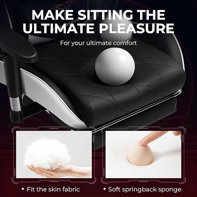 Gaming Chair with 3D Adjustable Armrests, Cow Print Design, Ergonomic Office Chair with High Back, Computer Chair with Footrest,Comfy Diamond Stitching Sest, Game Chair for Adults