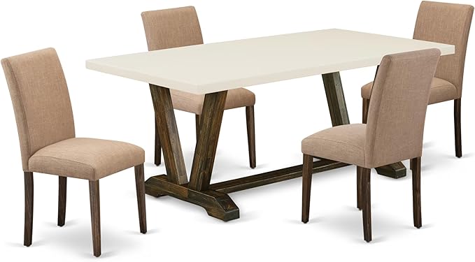 East West Furniture V727AB747-5 5 Piece Kitchen Table Set for 4 Includes a Rectangle Dining Room Table with V-Legs and 4 Light Sable Linen Fabric Parsons Chairs, 40x72 Inch, Multi-Color