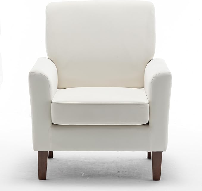 Container Furniture Direct Contemporary Accent Arm Chair with Birch Wood Frame and Velvet Upholstery, Armchair for Office and Living Room Decor, Removable Cushions, Beige
