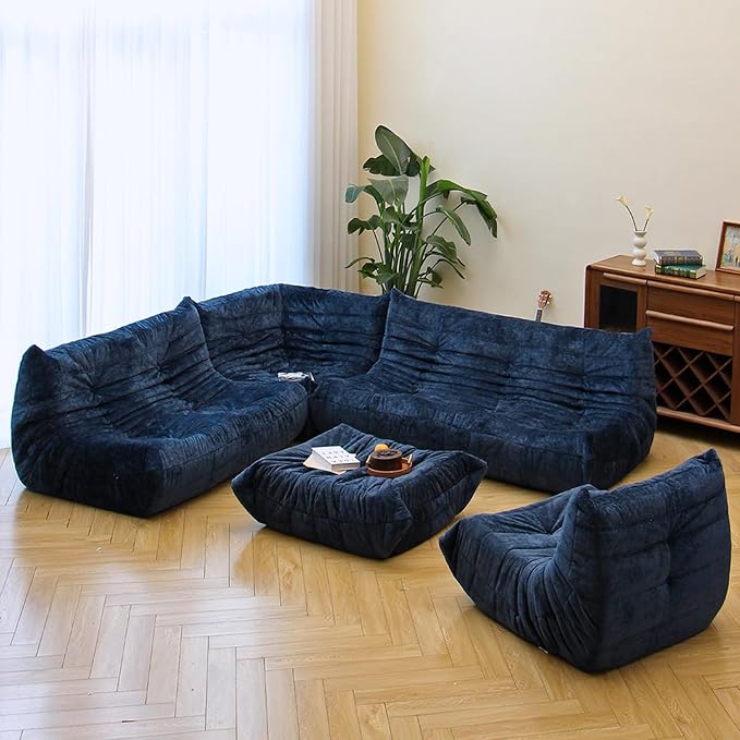 N&V Fireside Chair, Mid Century Armless Floor Sofa, Soft Premium Chenille Floor Lounge Chair, Foam Sofa Accent Chair for Living Room Bedroom and Office (Blue, Single)
