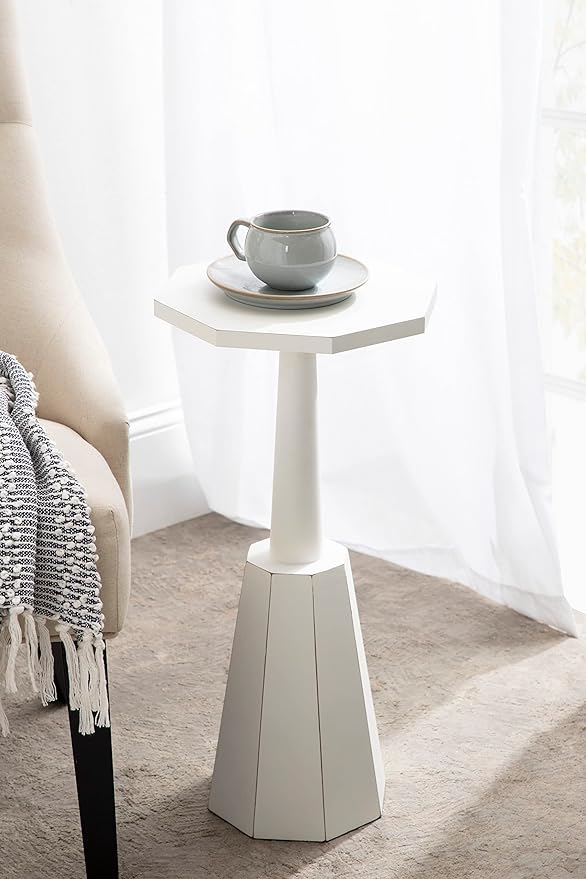 Kate and Laurel Octavia Coastal Accent Drink Table, 11 x 11 x 24, White, Decorative Coastal Cocktail Table with Octagon Shape for Farmhouse Indoor Plant Stand