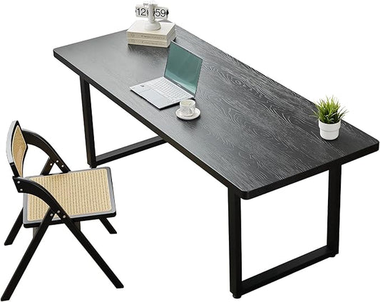 Modern Solid Wood Dining Table with Metal Base Stylish Durable Dining Room Table in Black Multiple Sizes Home Use Office Desk(78.74in)