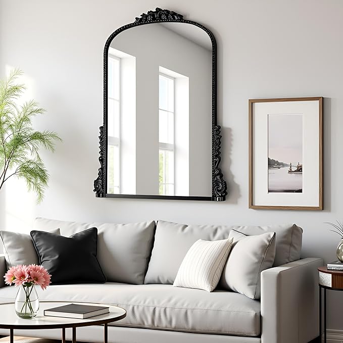 SHYFOY Antique Wall Mirror, Vintage Mirrors for Wall Decor, Baroque Decorative Mirror for Living Room Entryway Powder Room, Traditional Elegant Ornate Mirror, 31.5'" X 23.6'' Black-Gold