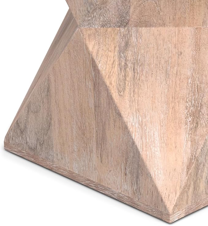 SIMPLIHOME Sutton 14-inch Wide Solid Mango End Table in Cerused Natural with Square Geometric Design for Living Room, Assembled