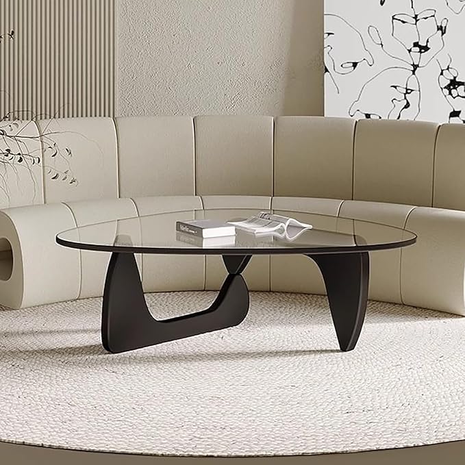 Mid Century Modern Glass Coffee Table, Black Coffee Table for Living Room, Elegant and Functional Coffee Tables,Suitable for Bedroom Living Room Reception Office Tables（Black/Transparent，Large）