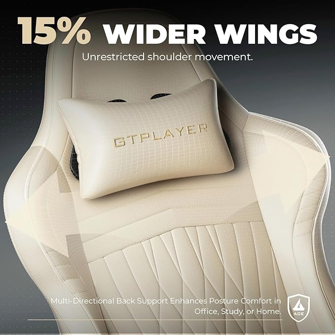 GTPLAYER ACE-PRO Music Gaming Chairs – Built-in Speakers, App Support & Bluetooth Control, Footrest & Pocket, Gamer Chair for Adults, Ivory