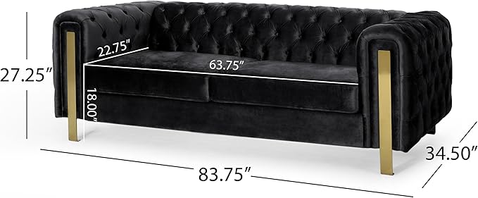 Merax Comfy 3-seat Sofa with Tufted Back and Arm and Gold Iron Legs, Modern Couch for Living Room, Bedroom, Apartment, Office, Black