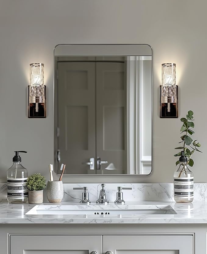 ANDY STAR Chrome Mirror for Bathroom, 22"x30" Metal Frame Wall Mirror with Rounded Corner, Modern Rectangle Bathroom Vanity Mirror（Polish Finish）