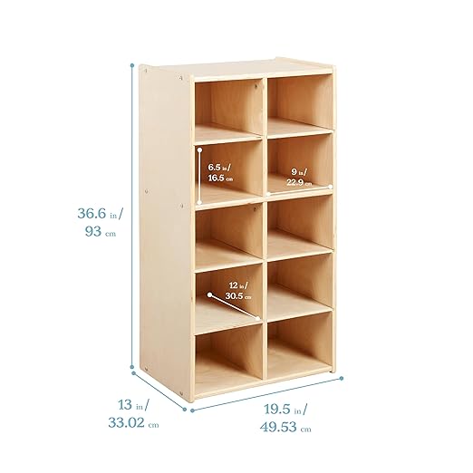 ECR4Kids Streamline 10 Cubby Tray Storage Cabinet, 5x2, Classroom Furniture, Natural