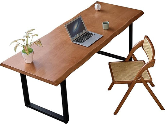 Stylish Solid Wood Office Desk with Sturdy Metal Base - Durable Executive Computer Desk or Dining Table in Multiple Sizes - Perfect for Home Office and Work Environments(Tan70.87in)
