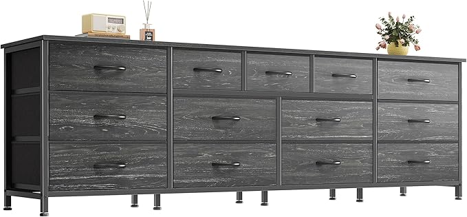 Huuger 70 Inch Dresser for Bedroom, TV Stand for 65, 75, 80 Inch TV, 13 Fabric Drawer Long Dresser, Large Entertainment Center for Bedroom, Wide Chest of Drawer with Storage, Charcoal Black