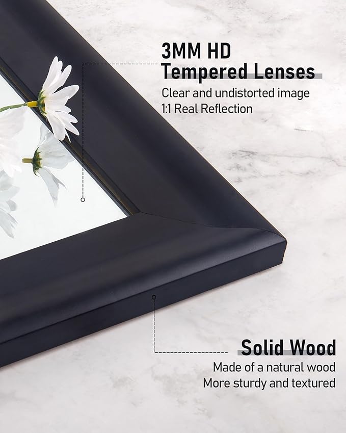 CULER Black Wood Wall Mirror for Bathroom,Rectangle Rustic 24 x 36 inch Hanging VanityMirrors with Wooden Frame for Living Room,Bedroom,Entryway