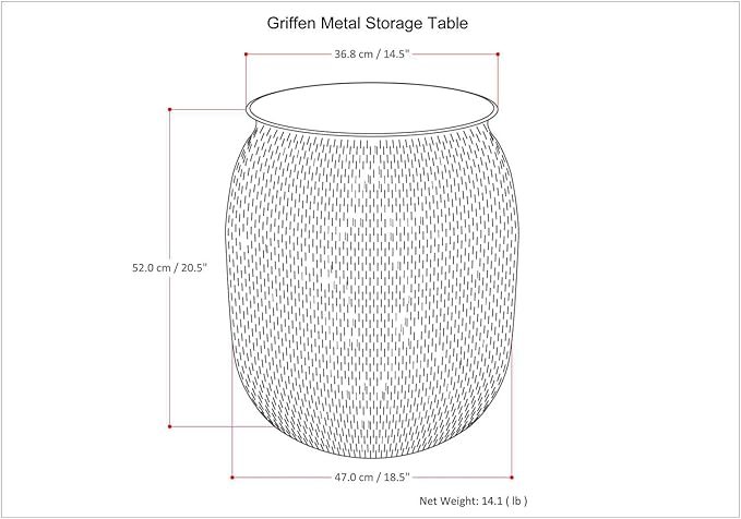 SIMPLIHOME Griffen Industrial 19 Inch Wide Metal Storage Accent Side Table in Antique Silver, Fully Assembled, For the Living Room and Bedroom