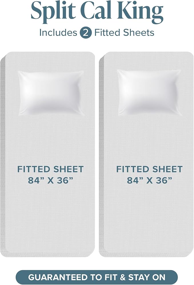 Bare Home Split California King Sheet Set - 1800 Ultra-Soft Microfiber Split California King Bed Sheets - Double Brushed - Deep Pockets - Easy Fit - 5 Piece Set - Bed Sheets (Split Cal King, Grey)
