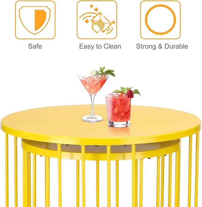 LEWIS&WAYNE Outdoor Side Table Set of 2, Metal Circle Accent End Tables for Balcony Backyard Garden Indoor Living Room, Durable Nesting Coffee Tables, 20”+16” Dia, Yellow