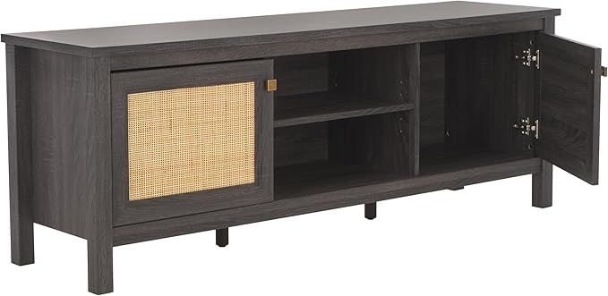 SAFAVIEH Evane TV Stand for up to 65" Flatscreen – Distressed Black & Natural, 2 Doors with Interior Storage, 2 Open Shelves, Entertainment Media Console (MED9629E)