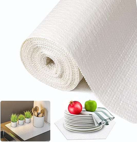 Beautysaid Shelf and Drawer Liner for Kitchen Cabinet, Non Adhesive Non Slip Shelf Paper Waterproof Washable Thickened for Dresser Pantry Shelve Bathroom Protector Liner(White,23.6 in x 30 FT)