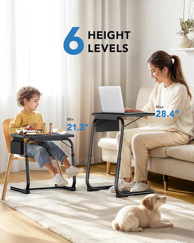 HUANUO TV Tray, Adjustable TV Dinner Tray, 20.5 x 15.4 inch Folding Tray Table with Storage Pocket, 6 Height Settings, 3 Angle Adjustments, Comfortable Tray Tables for Bed & Sofa, HNTT04B