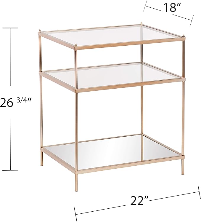 SEI Furniture Knox Side Table - Metallic Gold Metal Frame With Glass Top - Glam Style Décor, Copper