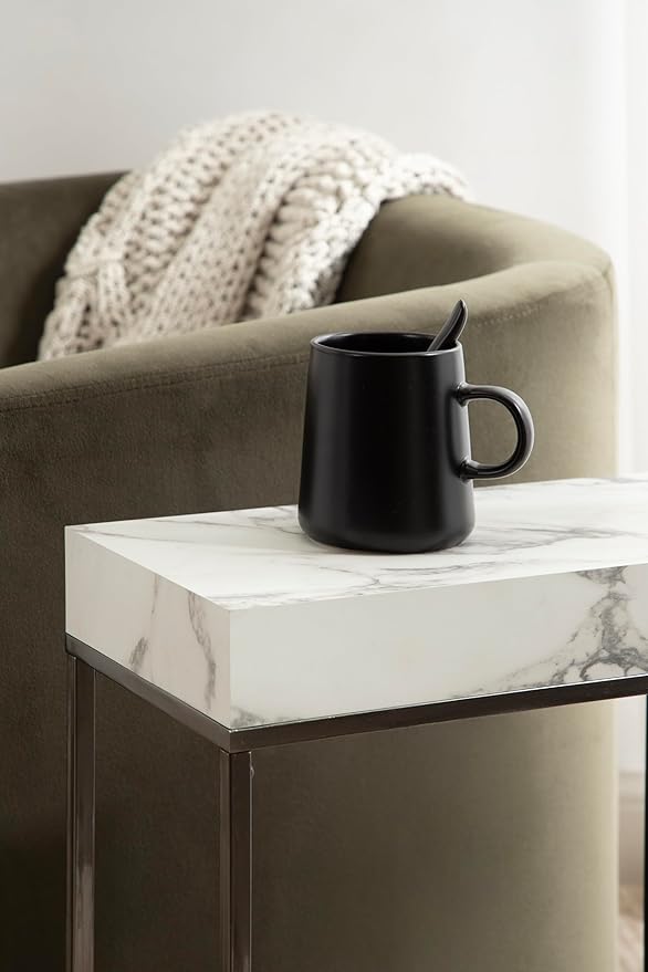 Kate and Laurel Karlsen Modern Faux Marble and Metal Narrow Side Table, 16 x 8 x 24, White and Gray Gunmetal, Minimal Slim End Table for Use as Bedroom Nightstand or Entryway Accent