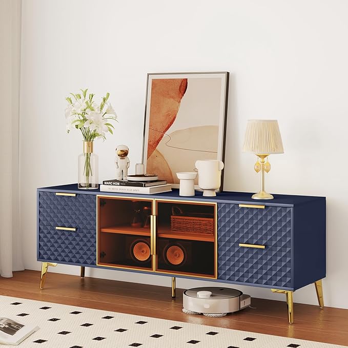 Rovibek 59" Modern TV Stand, Entertainment Center TV Console with Storage Drawers and Open Shelves, Media Console for Living Rooms and Bedrooms