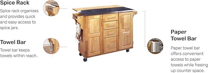 Homestyles General Line Kitchen Cart, 52.5 in. x 18 in. x 36 in, Natural