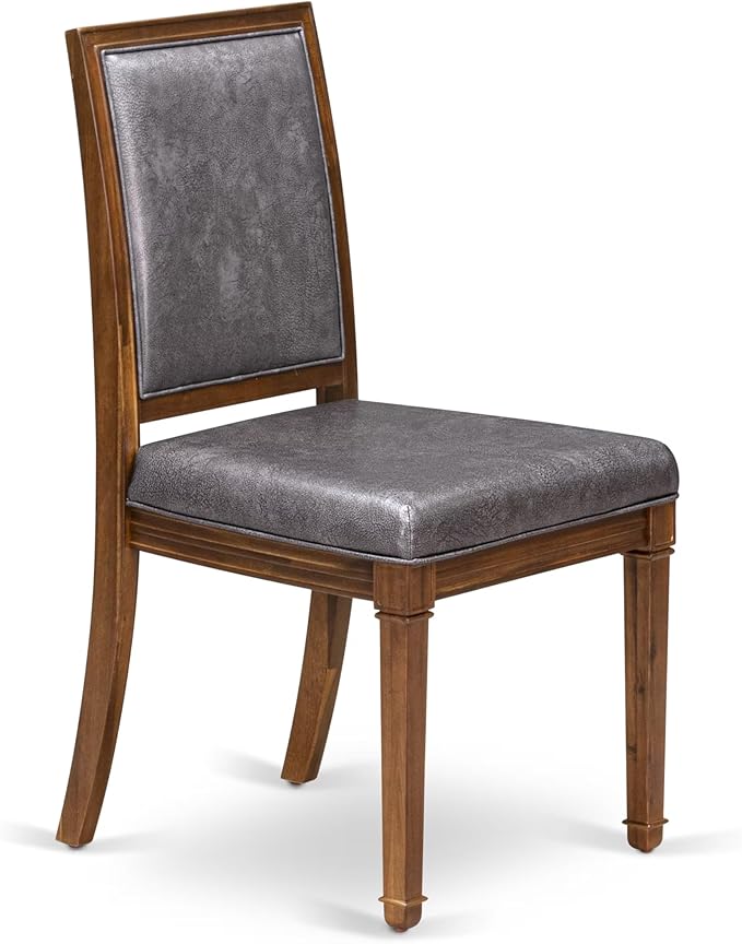 NKAM9-AWA-34 9-Piece Dining Table Set Includes a Kitchen Table and 8 Dark Grey Polyester Fabric Dinner Chairs with High Back - Antique Walnut Finish