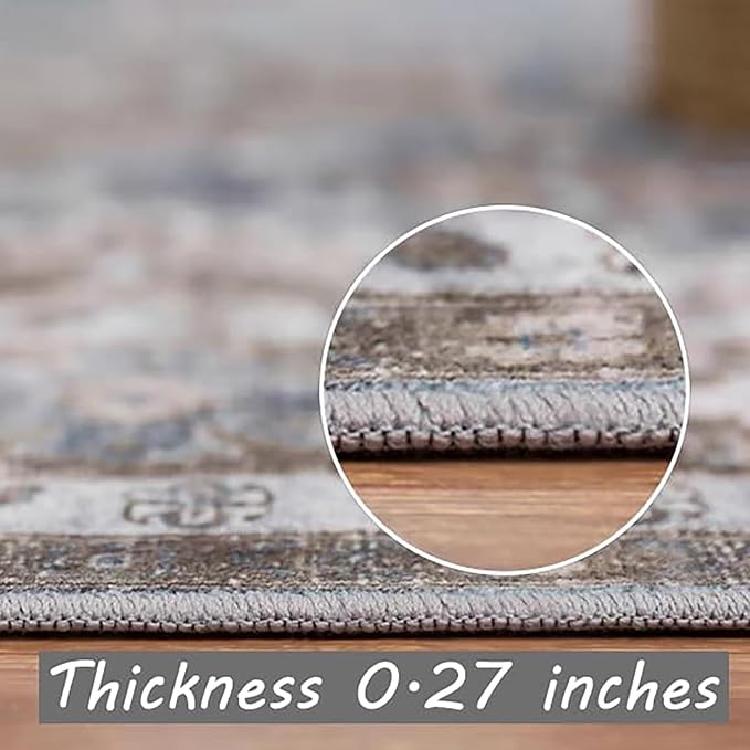 Retro Washable Area Rug 4X6 Washable Living Room Boho Chic Medallion Distressed DesignIndoor Non-Slip Large Accent Throw Rug for Kitchen Bedroom Office Carpet