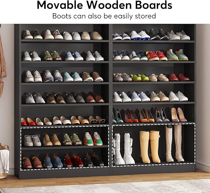 Tribesigns Shoe Cabinet, 9 Tiers 40-45 Pairs Heavy Duty Wood Freestanding Shoe Storage Cabinet, 70.8'' Tall Shoe Cabinet with Open Storage for Entryway, Black