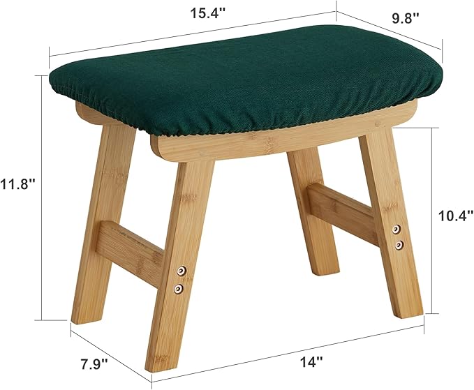 Foot Stool Ottoman Foot Rest Under Desk,Small Stool for Living Room, Bedroom and Kitchen (Natural Legs - Green Stool Surface)