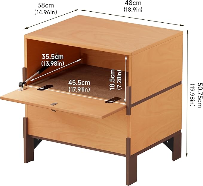 Sebastack Night Stand, Customizable 2 Drawers Bedside Table, End Table, Side Table for Bedroom, Dormitory, Mid-Century Style Wood Chest of Furnitures, Basswood Color