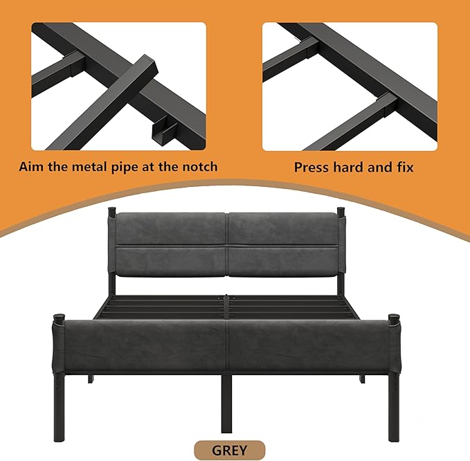 Metal Bed Frame,14Inch Full Size Bed Frame with Storage Space,Heavy Duty Sturdy Mattress Foundation,Easy Assembly,No Box Spring Needed,Full Grey