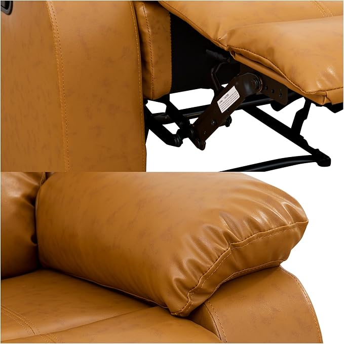 Loveseat Recliner Sofa, Reclining Loveseat Leather Couch with Storage Console, Modern Comfy Home Theater Seating Power Recliner Chair with Cup Holders for Living Room Furniture Sets, Orange