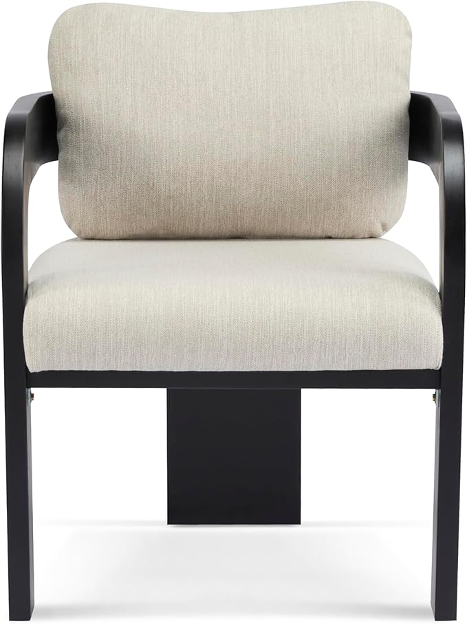 Christopher Knight Home Yorick Modern Dining Chair Set of 2 with Cushion, Solid Wood Dining Room Armchair Set, Curved Backrest Kitchen Side Chair, Living Room Comfy Extra Seat, Black+Beige