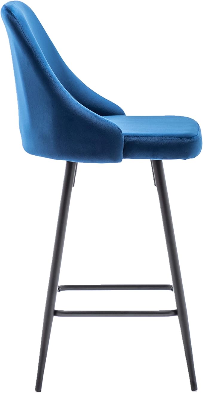 BTEXPERT Set of 2,Premium upholstered Dining 25" Seat Height, High Back Count Stool Bar Chairs, Pack Blue Velvet barstools
