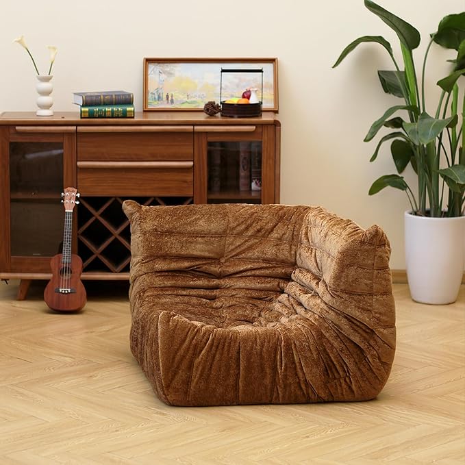 N&V Soft Premium Chenille Floor Lounge Chair, Mid Century Armless Floor Sofa, Foam Sofa Accent Chair for Living Room Bedroom and Office (Brown, Corner Chair)