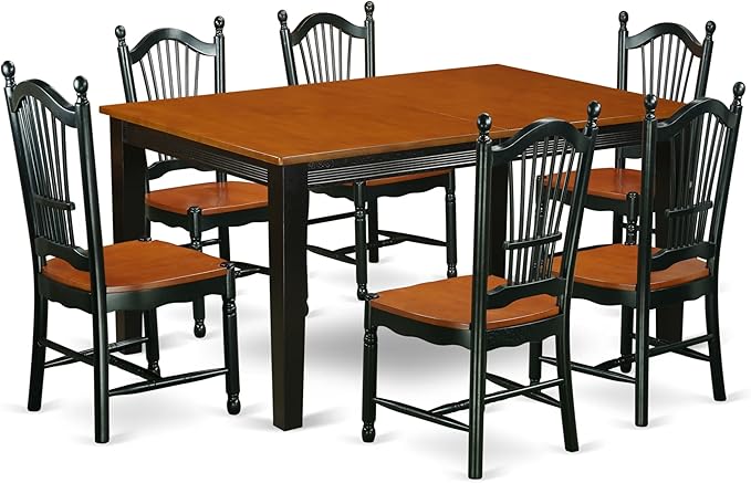 East West Furniture QUDO7-BCH-W 7 Piece Dining Room Table Set Consist of a Rectangle Kitchen Table with Butterfly Leaf and 6 Dining Chairs, 40x78 Inch, Black & Cherry