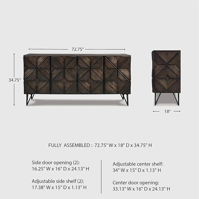 Signature Design by Ashley Chasinfield Urban Geometric Design TV Stand Fits TVs up to 70", 4 Cabinet Doors and 3 Adjustable Storage Shelves, Dark Brown