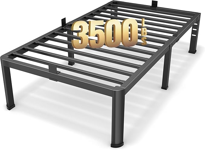 18 Inch Twin XL Size Metal Platform Bed Frame with Round Corners, Storage Space Under High Bed Frame-Heavy Duty Steel Slats Support, Noise Free - Easy Assembly - No Box Spring Needed