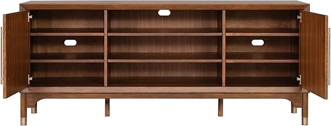 Furniture of America Forma Mid-Century Modern 70-inch TV Stand with Storage Cabinet and 3 Cable Holes, Entertainment Center Console for Living Room, Bedroom, Guest Room, Walnut