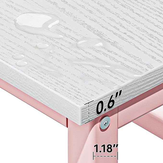 Aquzee Pink Desk with Hutch for Girls, 47in Computer Desk with Bookshelf for Teens Adults, Craft Table for Bedroom Kids Room, White Pink Study Table with Shelves for Storage