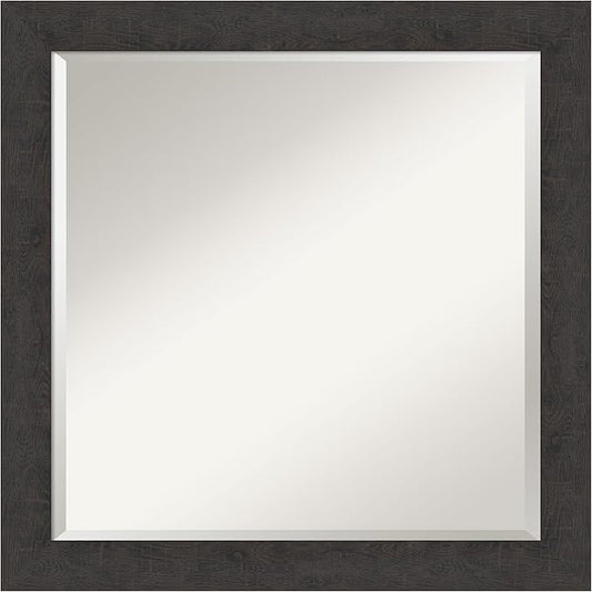 Amanti Art Brown Wall Mirror 24x24 Rustic Plank Espresso Narrow Square Bathroom Mirror for Wall Decor Living Room, Medium Rustic Farmhouse Frame, Hangs Horizonally and Vertically, Bathroom Decor