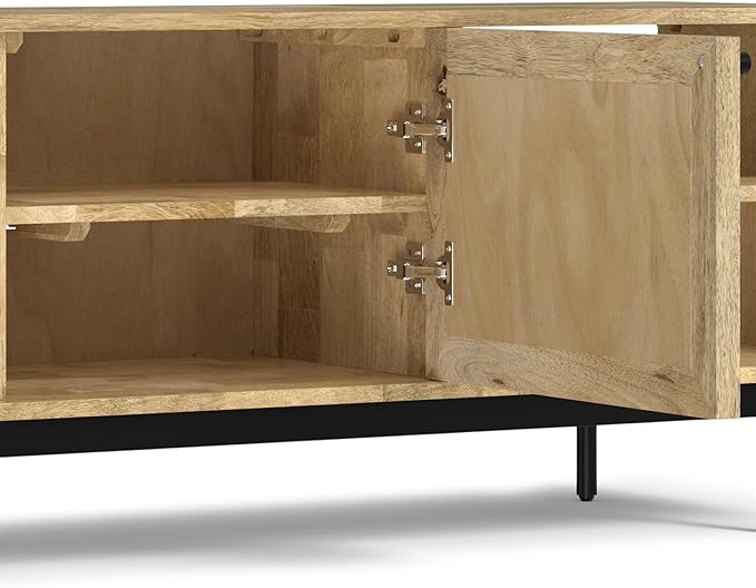 SIMPLIHOME Reeves SOLID MANGO WOOD 60 inch Wide TV Media Stand in Natural For TVs up to 65 inches for the Living Room and Entertainment Center