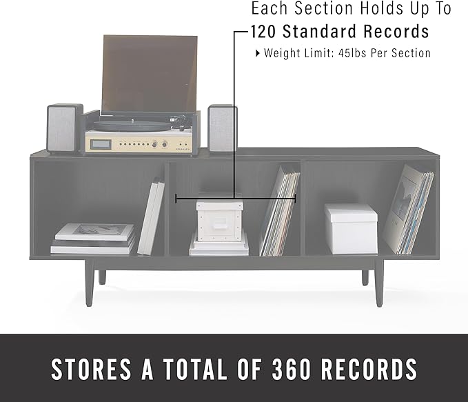 Crosley Furniture Liam Large Vinyl Record Storage TV Stand and Entertainment Center, Media Console, Black