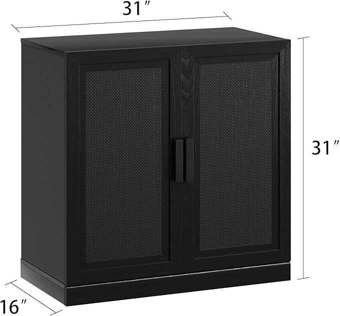 Buffet Cabinet, 2-Doors Sideboard Cabinet with Rattan Panels, Buffet Console Accent Table for Hallway Entryway Dining Room, 31", Black