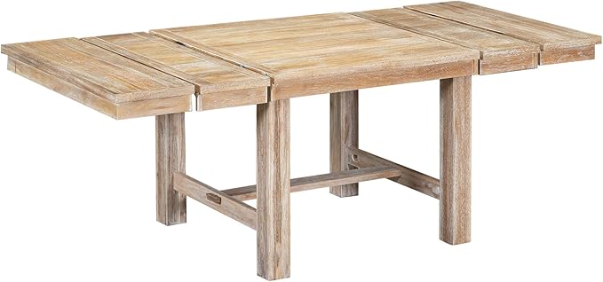 Ball & Cast Farmhouse 6 Piece Extendable Dining Table with Footrest,Living Room Furniture w/ 4 Upholstered Dining Chairs & Dining Bench,2 11" Removable Leaf,for Dining Room & Kitchen,Natural+Beige